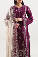 Unstitched Solid+Embroidered Cambric 3 Piece With (Chiffon Dupatta)