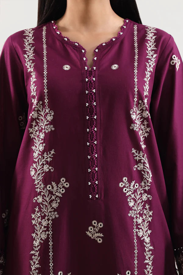 Unstitched Solid+Embroidered Cambric 3 Piece With (Chiffon Dupatta)
