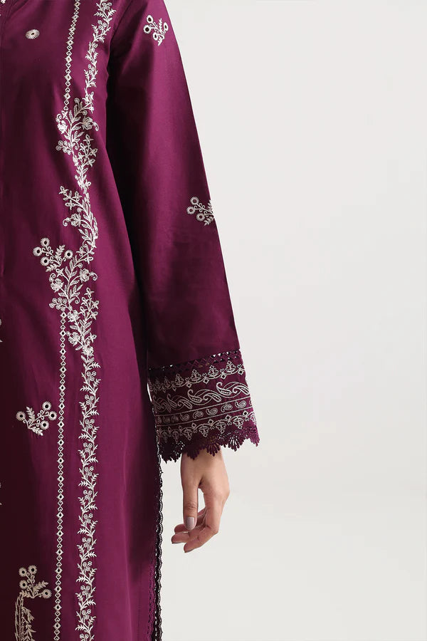 Unstitched Solid+Embroidered Cambric 3 Piece With (Chiffon Dupatta)