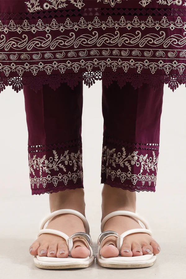 Unstitched Solid+Embroidered Cambric 3 Piece With (Chiffon Dupatta)