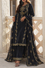 Unstitched Solid Embroidered Cambric 3 Piece With (Chiffon Dupatta)