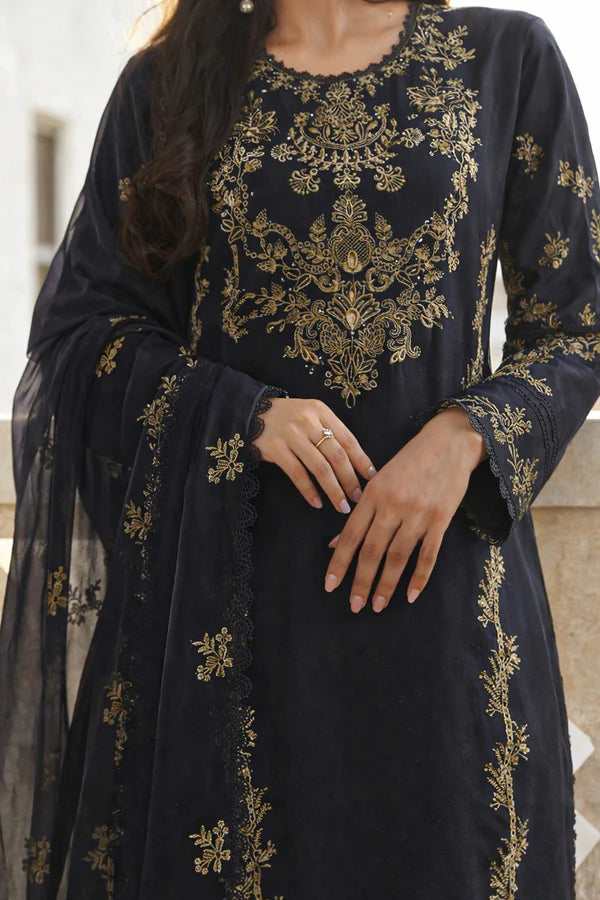 Unstitched Solid Embroidered Cambric 3 Piece With (Chiffon Dupatta)