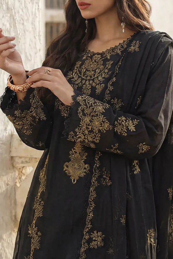 Unstitched Solid Embroidered Cambric 3 Piece With (Chiffon Dupatta)