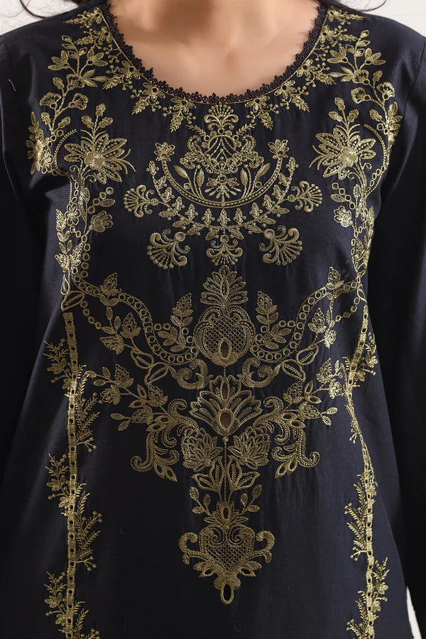 Unstitched Solid Embroidered Cambric 3 Piece With (Chiffon Dupatta)