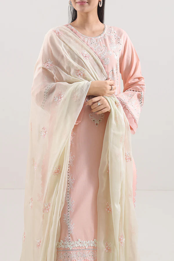Unstitched Solid Embroidered Cambric 3 Piece With (Chiffon Dupatta)