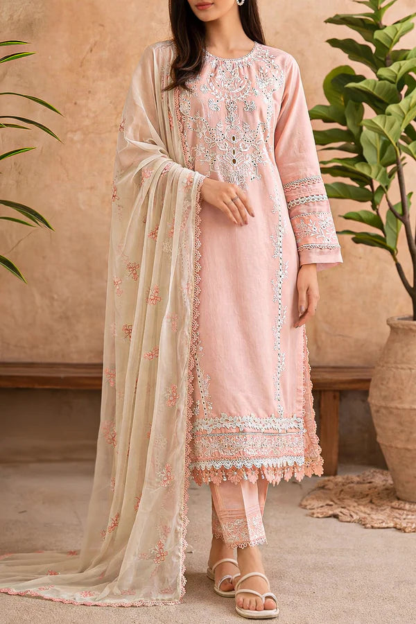 Unstitched Solid Embroidered Cambric 3 Piece With (Chiffon Dupatta)