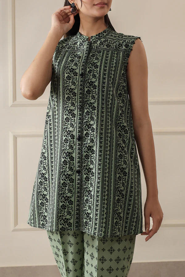 Unstitched Printed Self Stripe Lawn 2 Piece (Shirt/Trouser)
