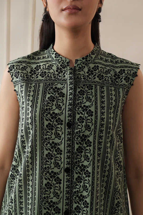 Unstitched Printed Self Stripe Lawn 2 Piece (Shirt/Trouser)