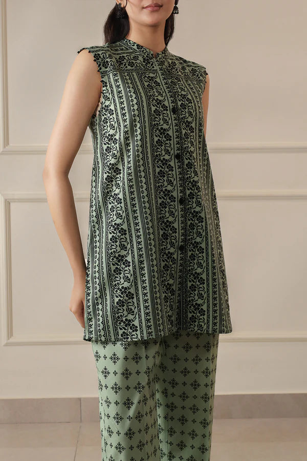 Unstitched Printed Self Stripe Lawn 2 Piece (Shirt/Trouser)
