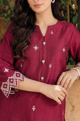 Solid Embroidered Korean Silk Stitched 2 Piece (Shirt/Trouser)