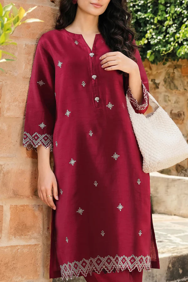 Solid Embroidered Korean Silk Stitched 2 Piece (Shirt/Trouser)