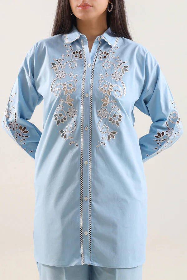Solid Embroidered Poplin Stitched 2 piece (Shirt/Trouser)