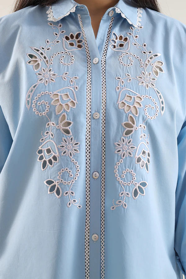 Solid Embroidered Poplin Stitched 2 piece (Shirt/Trouser)