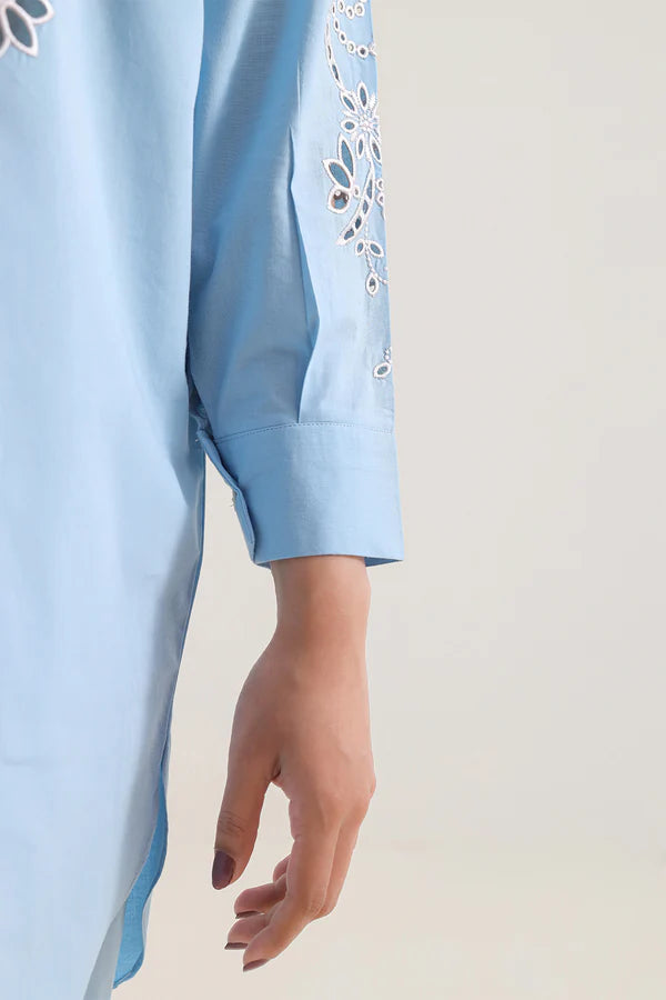 Solid Embroidered Poplin Stitched 2 piece (Shirt/Trouser)