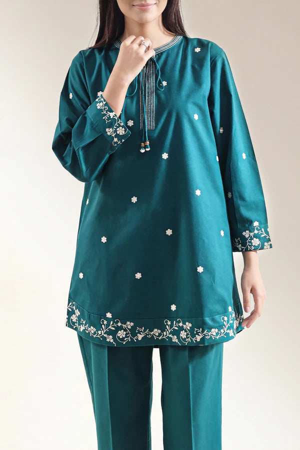 Solid Embroidered Poplin Stitched 2 piece (Shirt/Trouser)