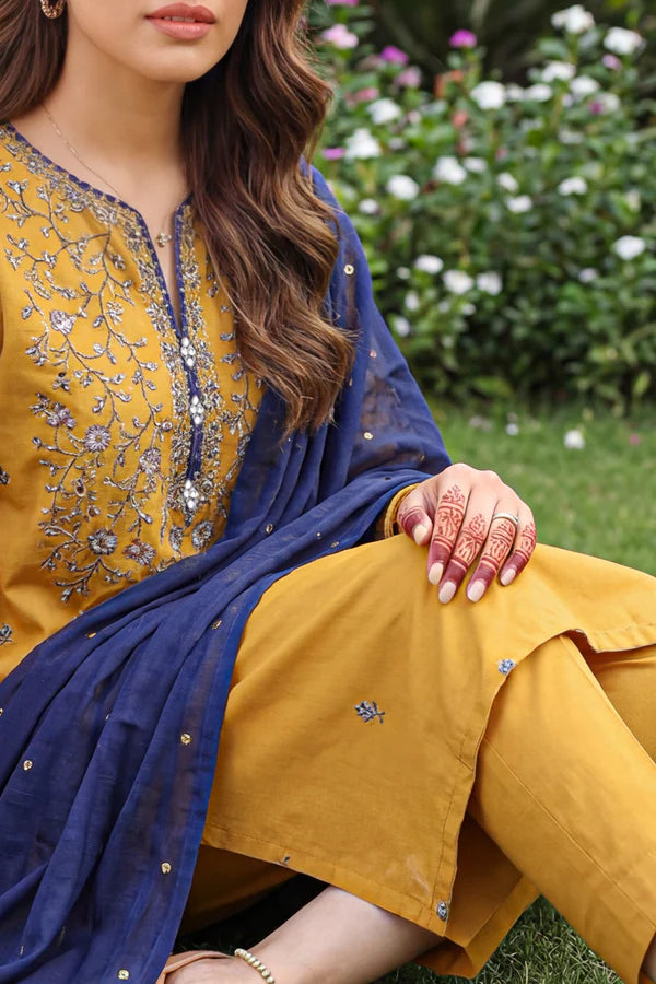 Solid Embroidered Cambric Stitched 3 Piece