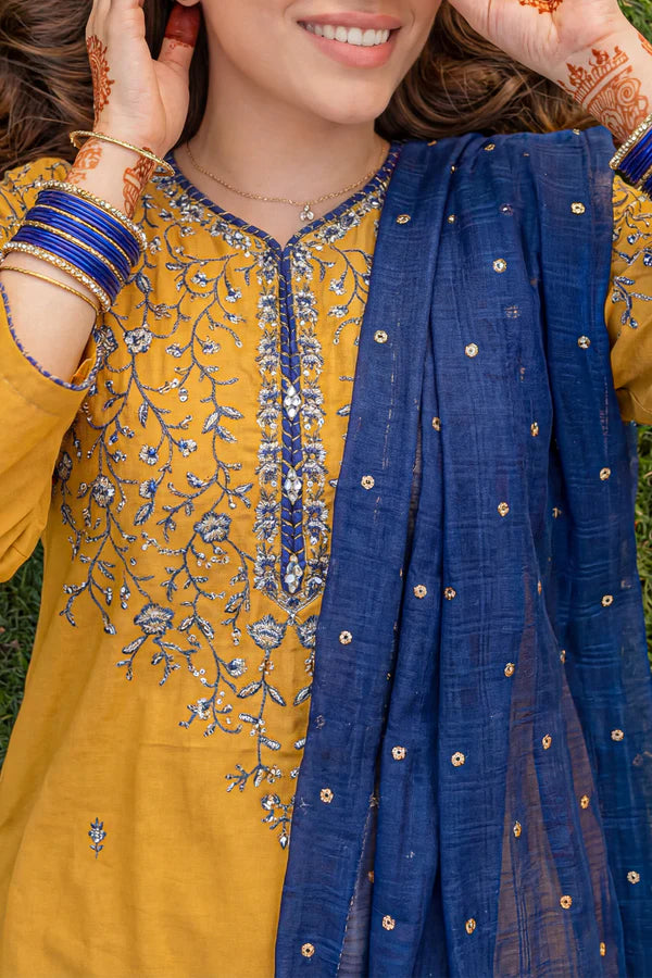 Solid Embroidered Cambric Stitched 3 Piece