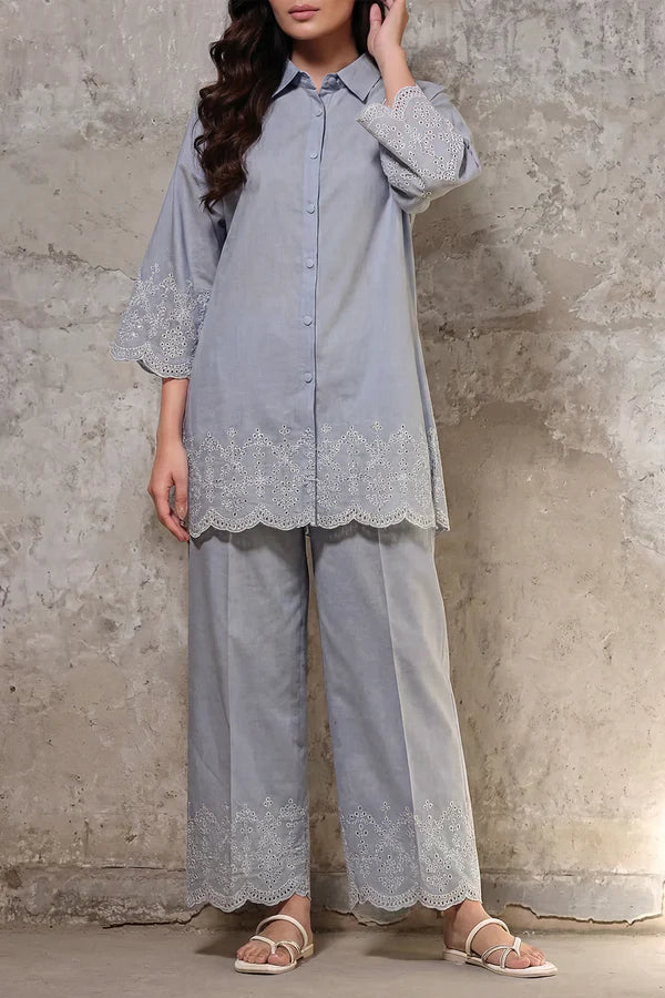 Solid Embroidered Cambric Stitched 2 Piece (Shirt/Trouser)