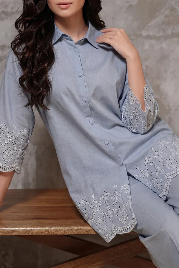 Solid Embroidered Cambric Stitched 2 Piece (Shirt/Trouser)