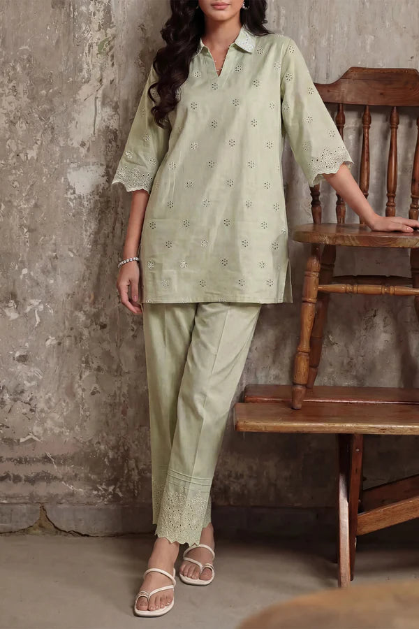 Solid Embroidered Cambric Stitched 2 Piece (Shirt/Trouser)