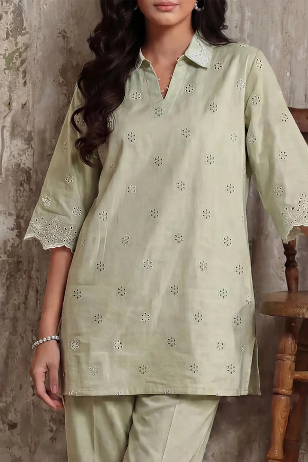 Solid Embroidered Cambric Stitched 2 Piece (Shirt/Trouser)