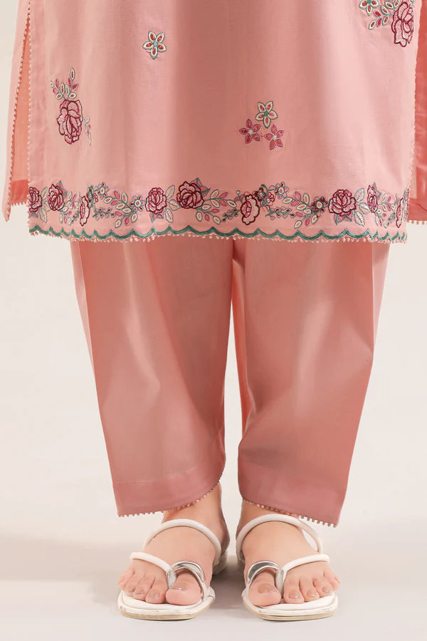 Solid Embroidered Cambric Stitched 3 Piece
