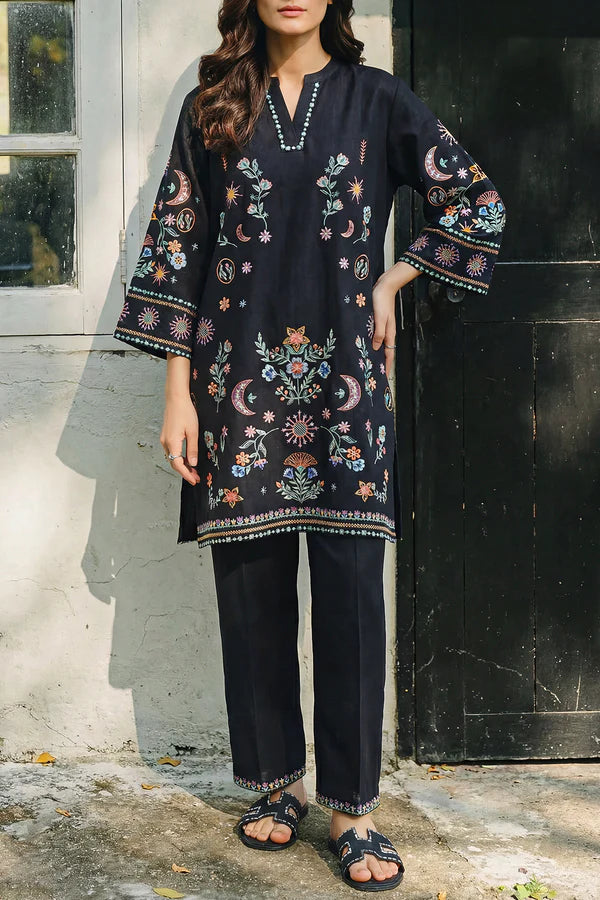 Solid Embroidered Cross Hatch Stitched 2 Piece (Shirt/Trouser)