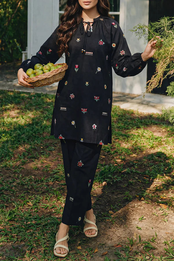 Solid Embroidered Cross Hatch Stitched 2 Piece (Shirt/Trouser)