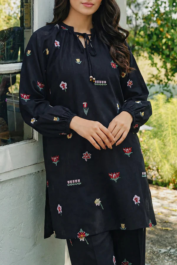 Solid Embroidered Cross Hatch Stitched 2 Piece (Shirt/Trouser)