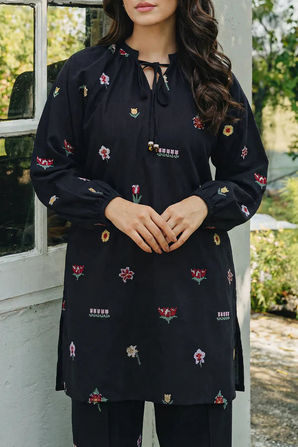 Solid Embroidered Cross Hatch Stitched 2 Piece (Shirt/Trouser)