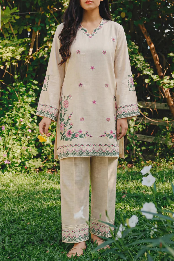 Solid Embroidered Cross Hatch Stitched 2 Piece (Shirt/Trouser)