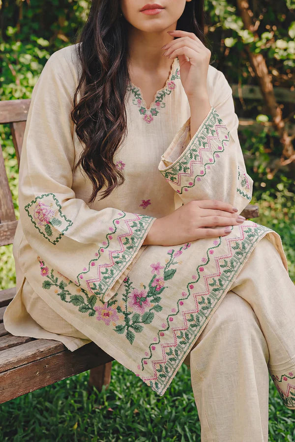 Solid Embroidered Cross Hatch Stitched 2 Piece (Shirt/Trouser)