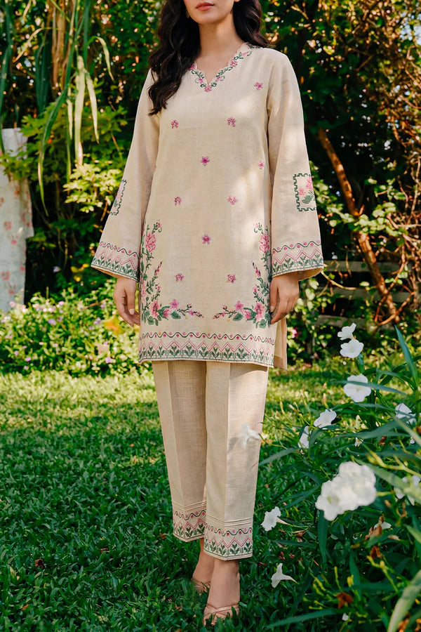 Solid Embroidered Cross Hatch Stitched 2 Piece (Shirt/Trouser)