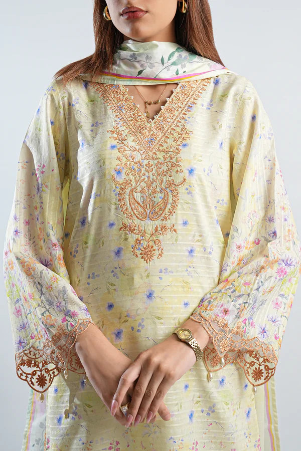 Printed Embroidered Cotton Jacquard Stitched 2 Piece (Shirt/Dupatta)