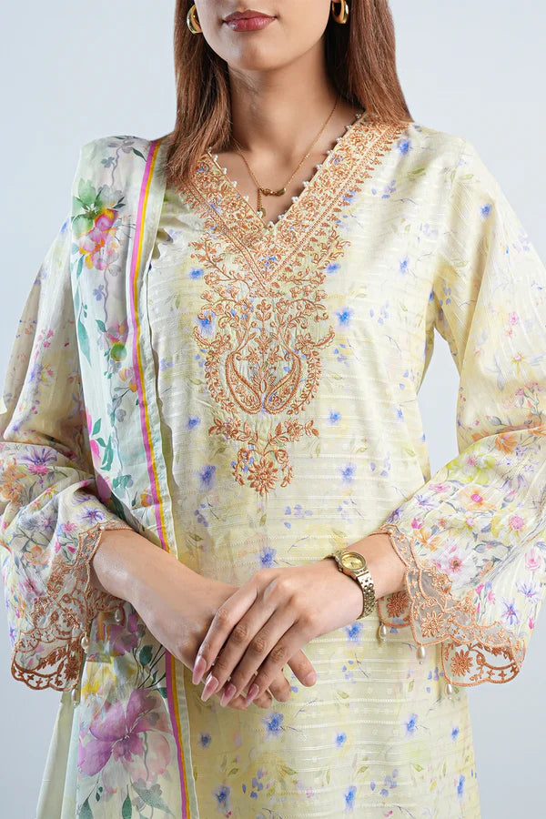 Printed Embroidered Cotton Jacquard Stitched 2 Piece (Shirt/Dupatta)