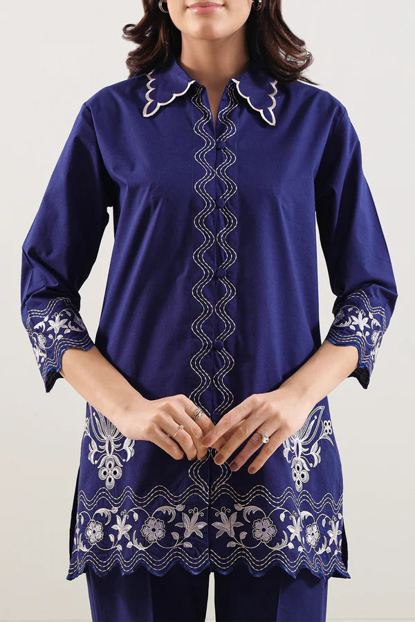 Solid Embroidered Poplin Stitched 2 piece (Shirt/Trouser)