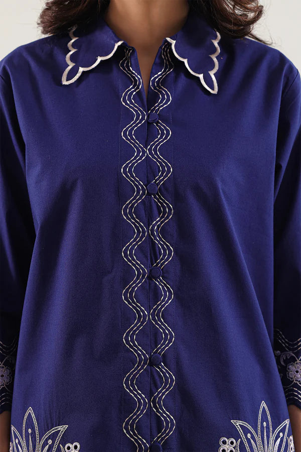Solid Embroidered Poplin Stitched 2 piece (Shirt/Trouser)
