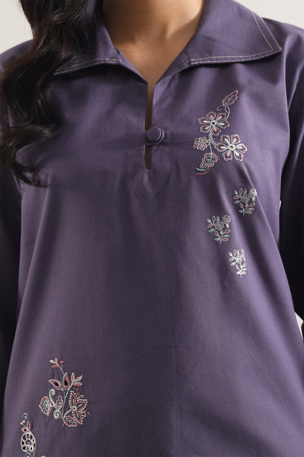 Solid Embroidered Poplin Stitched 2 piece (Shirt/Trouser)