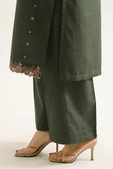 Solid Embroidered Khaddar Stitched 3 Piece