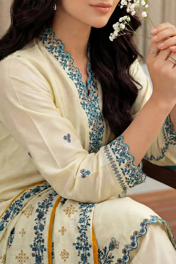 Solid Embroidered Khaddar Stitched 3 Piece