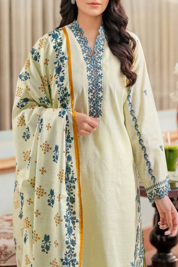 Solid Embroidered Khaddar Stitched 3 Piece