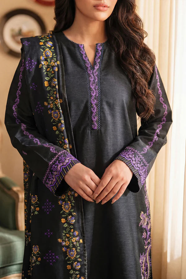 Solid Embroidered Khaddar Stitched 3 Piece
