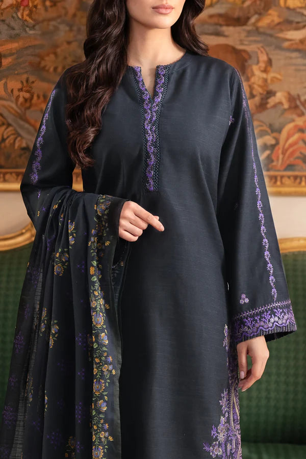 Solid Embroidered Khaddar Stitched 3 Piece