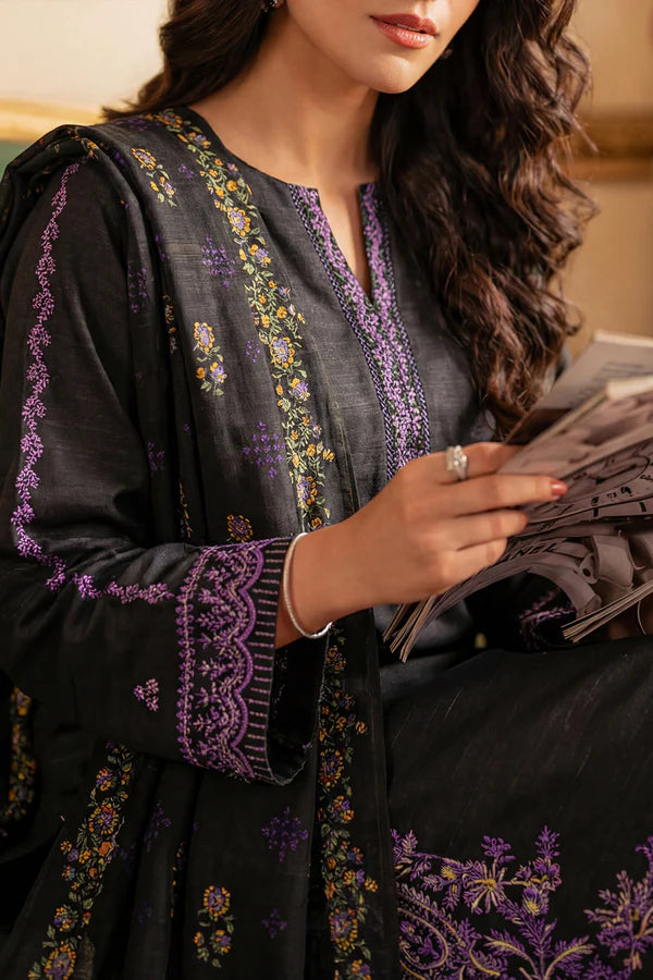 Solid Embroidered Khaddar Stitched 3 Piece