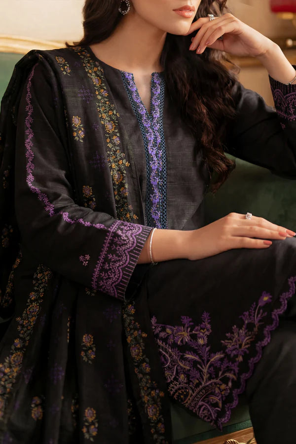 Solid Embroidered Khaddar Stitched 3 Piece