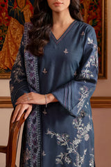 Solid Embroidered Khaddar Stitched 3 Piece