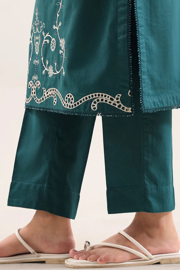 Solid Embroidered Cambric Stitched 3 Piece