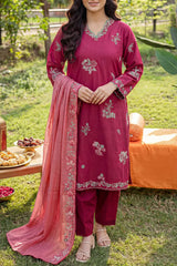Solid Embroidered Cambric Stitched 3 Piece