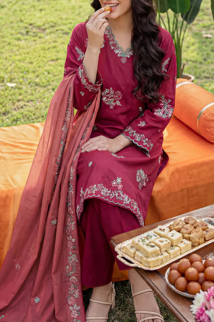 Solid Embroidered Cambric Stitched 3 Piece