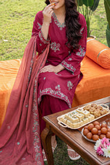 Solid Embroidered Cambric Stitched 3 Piece